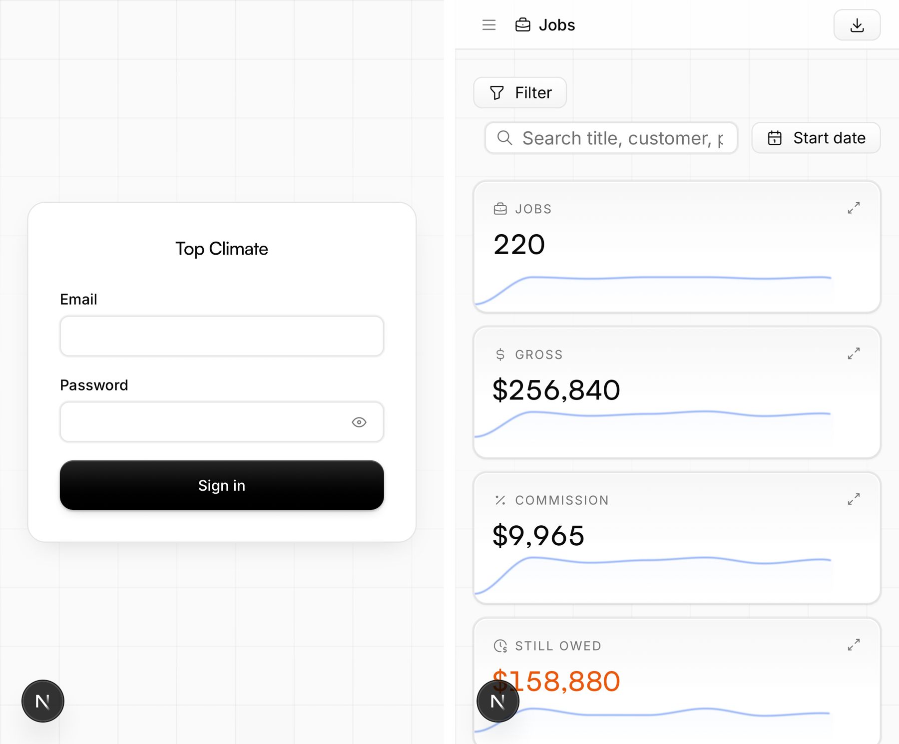Вхід у CRM і розділ «Роботи» на телефоні